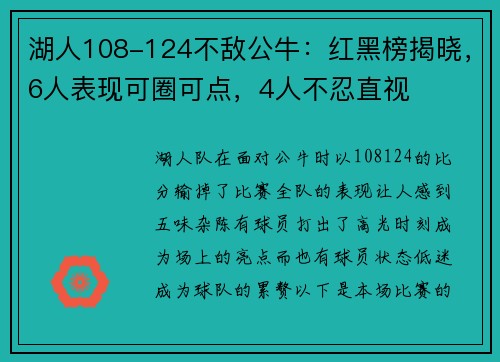 湖人108-124不敌公牛：红黑榜揭晓，6人表现可圈可点，4人不忍直视