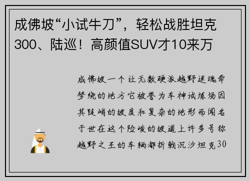 成佛坡“小试牛刀”，轻松战胜坦克300、陆巡！高颜值SUV才10来万